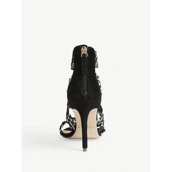 NEW Sandro Agate Vert Sapin Green Black Woven Strap Open Toe Heel Sandal 38 - Picture 3 of 10